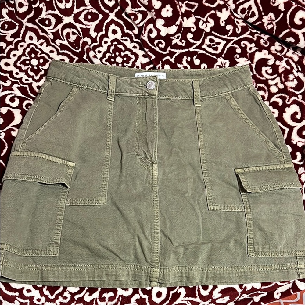 Olive Green Cargo Mini Skirt